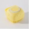 Pet Grooming Bath Massage Brush with Soap and Shampoo Dispenser Soft Silicone Bristle for Long Short Haired Dogs Cats Shower, Blue