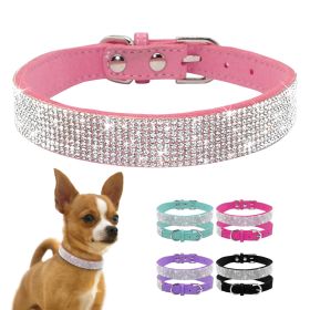 Dog Collar Crystal Glitter Rhinestone Pet Collars Zinc Alloy Buckle Collar For Small Medium Dogs Cats Chihuahua Pug Dog Collar (Color: deep blue, size: XS)