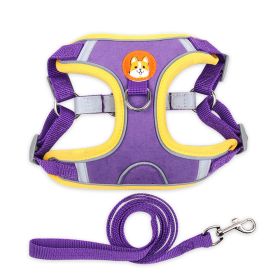 dog Harnesses and dog leash set; Pet Chest Strap Vest Dog Strap Small Dog Rope Wholesale Reflective Dog Towing Rope (Specification (L * W): XL, colour: purple)